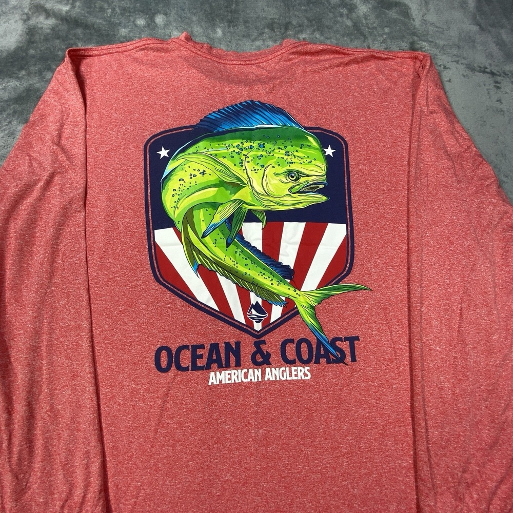 Ocean & Coast Shirt Men XL Red‎ Long Sleeve Fishing USA Graphic American Anglers